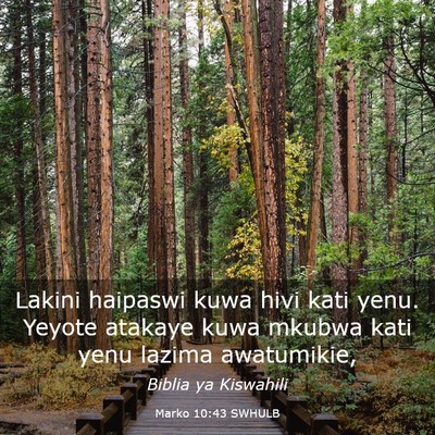 Picture 03 - Marko 10:43 SWHULB - Lakini haipaswi kuwa hivi kati yenu. Yeyote - Bible Verse Picture