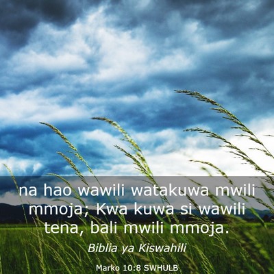 Picture 03 - Marko 10:8 SWHULB - na hao wawili watakuwa mwili mmoja; Kwa kuwa si - Bible Verse Picture