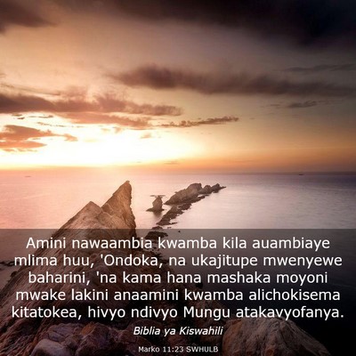 Picture 03 - Marko 11:23 SWHULB - Amini nawaambia kwamba kila auambiaye mlima huu, - Bible Verse Picture
