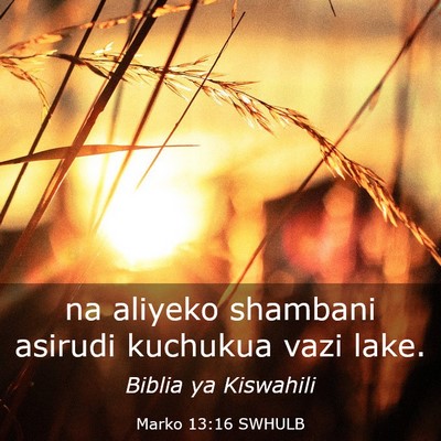 Picture 03 - Marko 13:16 SWHULB - na aliyeko shambani asirudi kuchukua vazi - Bible Verse Picture