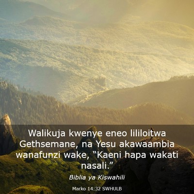 Picture 03 - Marko 14:32 SWHULB - Walikuja kwenye eneo lililoitwa Gethsemane, na - Bible Verse Picture