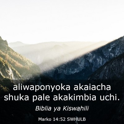 Picture 03 - Marko 14:52 SWHULB - aliwaponyoka akaiacha shuka pale akakimbia - Bible Verse Picture