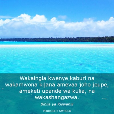 Picture 03 - Marko 16:5 SWHULB - Wakaingia kwenye kaburi na wakamwona kijana - Bible Verse Picture