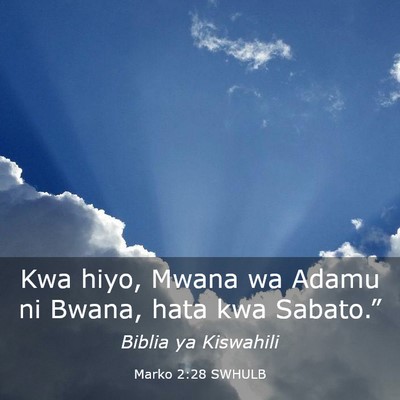 Picture 03 - Marko 2:28 SWHULB - Kwa hiyo, Mwana wa Adamu ni Bwana, hata kwa - Bible Verse Picture