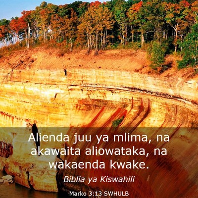 Picture 03 - Marko 3:13 SWHULB - Alienda juu ya mlima, na akawaita aliowataka, na - Bible Verse Picture