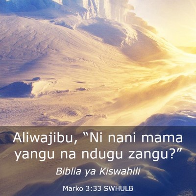 Picture 03 - Marko 3:33 SWHULB - Aliwajibu, “Ni nani mama yangu na ndugu - Bible Verse Picture