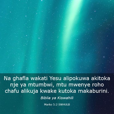 Picture 03 - Marko 5:2 SWHULB - Na ghafla wakati Yesu alipokuwa akitoka nje ya - Bible Verse Picture