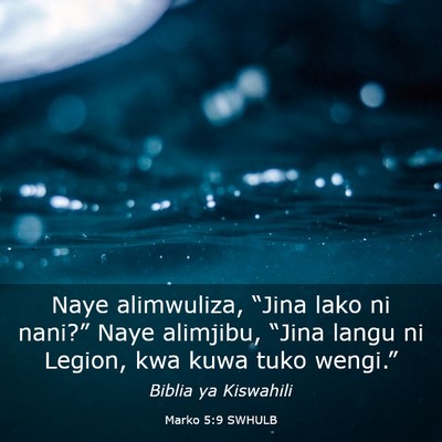 Picture 03 - Marko 5:9 SWHULB - Naye alimwuliza, “Jina lako ni nani?” Naye - Bible Verse Picture