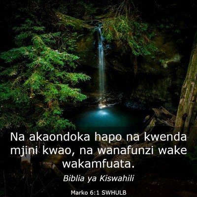 Picture 03 - Marko 6:1 SWHULB - Na akaondoka hapo na kwenda mjini kwao, na - Bible Verse Picture