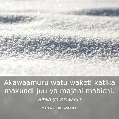 Picture 03 - Marko 6:39 SWHULB - Akawaamuru watu waketi katika makundi juu ya - Bible Verse Picture