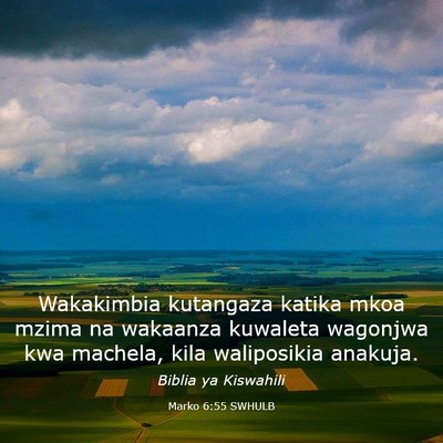 Picture 03 - Marko 6:55 SWHULB - Wakakimbia kutangaza katika mkoa mzima na - Bible Verse Picture