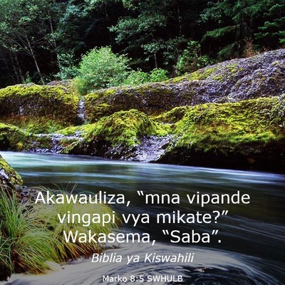 Picture 03 - Marko 8:5 SWHULB - Akawauliza, “mna vipande vingapi vya mikate?” - Bible Verse Picture