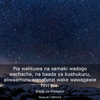 Picture 03 - Marko 8:7 SWHULB - Pia walikuwa na samaki wadogo wachache, na baada - Bible Verse Picture