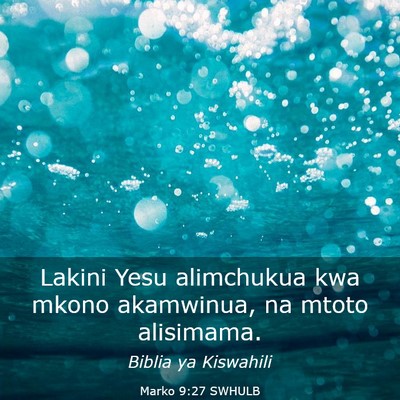 Picture 03 - Marko 9:27 SWHULB - Lakini Yesu alimchukua kwa mkono akamwinua, na - Bible Verse Picture