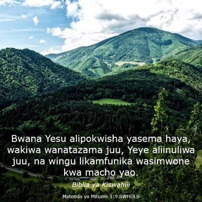 Picture 03 - Matendo ya Mitume 1:9 SWHULB - Bwana Yesu alipokwisha yasema haya, wakiwa - Bible Verse Picture