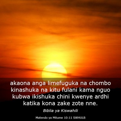 Picture 03 - Matendo ya Mitume 10:11 SWHULB - akaona anga limefuguka na chombo kinashuka na - Bible Verse Picture