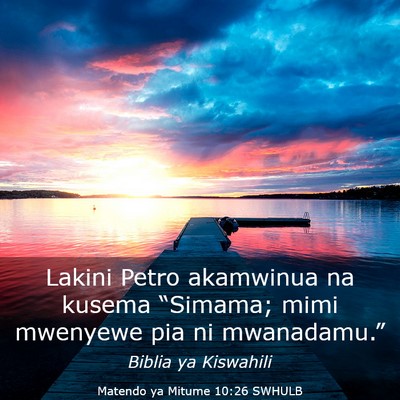 Picture 03 - Matendo ya Mitume 10:26 SWHULB - Lakini Petro akamwinua na kusema “Simama; mimi - Bible Verse Picture