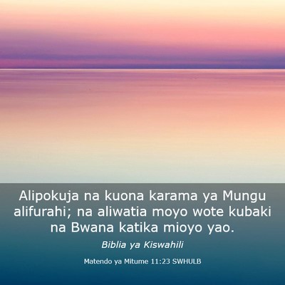 Picture 03 - Matendo ya Mitume 11:23 SWHULB - Alipokuja na kuona karama ya Mungu alifurahi; na - Bible Verse Picture