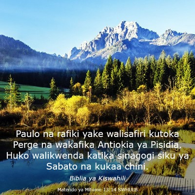 Picture 03 - Matendo ya Mitume 13:14 SWHULB - Paulo na rafiki yake walisafiri kutoka Perge na - Bible Verse Picture