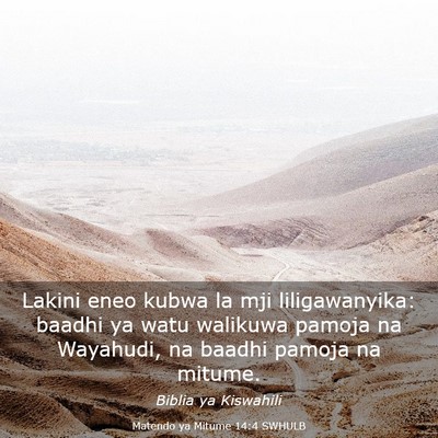 Picture 03 - Matendo ya Mitume 14:4 SWHULB - Lakini eneo kubwa la mji liligawanyika: baadhi ya - Bible Verse Picture