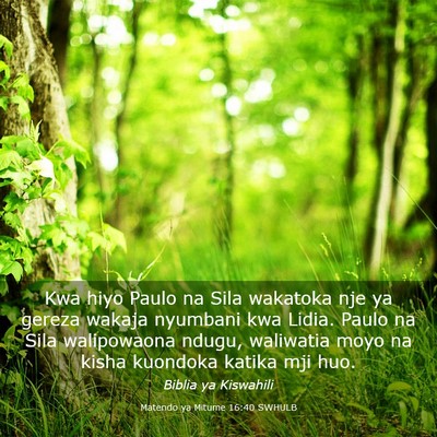 Picture 03 - Matendo ya Mitume 16:40 SWHULB - Kwa hiyo Paulo na Sila wakatoka nje ya gereza - Bible Verse Picture