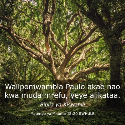 Picture 03 - Matendo ya Mitume 18:20 SWHULB - Walipomwambia Paulo akae nao kwa muda mrefu, yeye - Bible Verse Picture