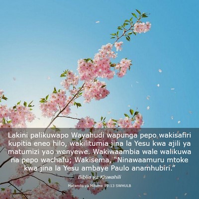 Picture 03 - Matendo ya Mitume 19:13 SWHULB - Lakini palikuwapo Wayahudi wapunga pepo - Bible Verse Picture