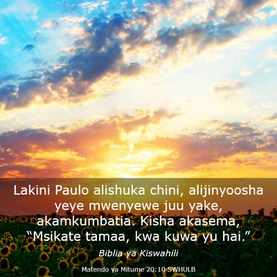 Picture 03 - Matendo ya Mitume 20:10 SWHULB - Lakini Paulo alishuka chini, alijinyoosha yeye - Bible Verse Picture