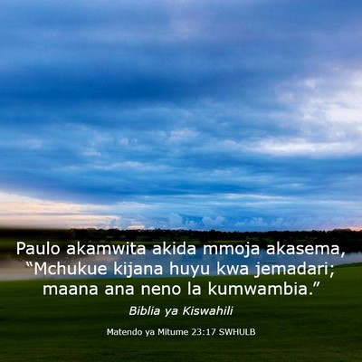 Picture 03 - Matendo ya Mitume 23:17 SWHULB - Paulo akamwita akida mmoja akasema, “Mchukue - Bible Verse Picture