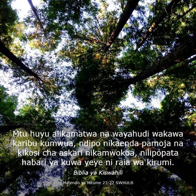 Picture 03 - Matendo ya Mitume 23:27 SWHULB - Mtu huyu alikamatwa na wayahudi wakawa karibu - Bible Verse Picture
