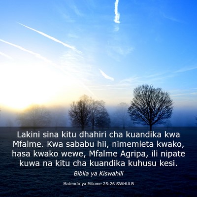 Picture 03 - Matendo ya Mitume 25:26 SWHULB - Lakini sina kitu dhahiri cha kuandika kwa Mfalme. - Bible Verse Picture