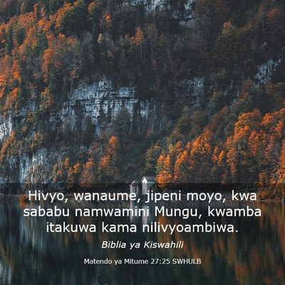 Picture 03 - Matendo ya Mitume 27:25 SWHULB - Hivyo, wanaume, jipeni moyo, kwa sababu namwamini - Bible Verse Picture