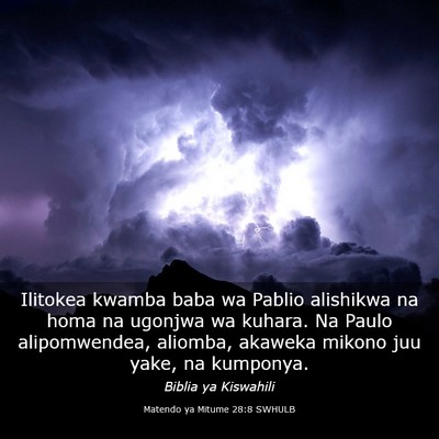 Picture 03 - Matendo ya Mitume 28:8 SWHULB - Ilitokea kwamba baba wa Pablio alishikwa na homa - Bible Verse Picture