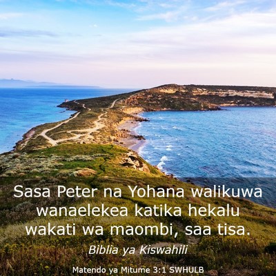 Picture 03 - Matendo ya Mitume 3:1 SWHULB - Sasa Peter na Yohana walikuwa wanaelekea katika - Bible Verse Picture