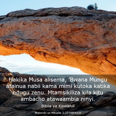 Picture 03 - Matendo ya Mitume 3:22 SWHULB - Hakika Musa alisema, 'Bwana Mungu atainua nabii - Bible Verse Picture