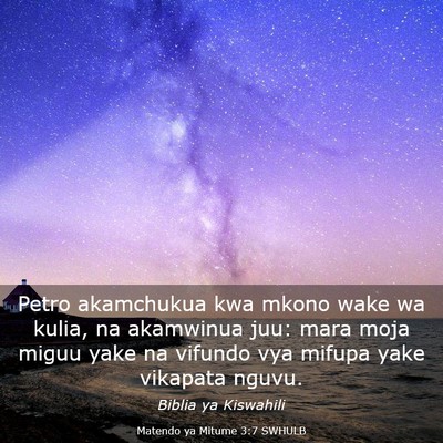 Picture 03 - Matendo ya Mitume 3:7 SWHULB - Petro akamchukua kwa mkono wake wa kulia, na - Bible Verse Picture