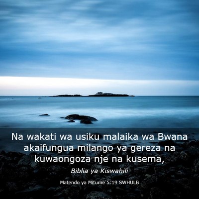 Picture 03 - Matendo ya Mitume 5:19 SWHULB - Na wakati wa usiku malaika wa Bwana akaifungua - Bible Verse Picture