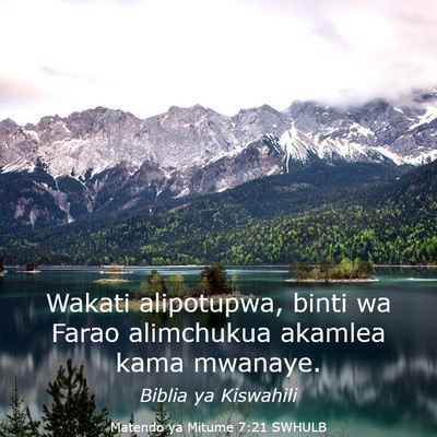 Picture 03 - Matendo ya Mitume 7:21 SWHULB - Wakati alipotupwa, binti wa Farao alimchukua - Bible Verse Picture