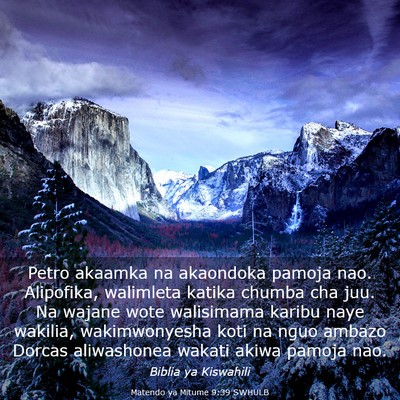 Picture 03 - Matendo ya Mitume 9:39 SWHULB - Petro akaamka na akaondoka pamoja nao. Alipofika, - Bible Verse Picture