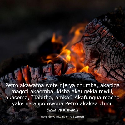 Picture 03 - Matendo ya Mitume 9:40 SWHULB - Petro akawatoa wote nje ya chumba, akapiga magoti - Bible Verse Picture