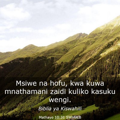 Picture 03 - Mathayo 10:31 SWHULB - Msiwe na hofu, kwa kuwa mnathamani zaidi kuliko - Bible Verse Picture