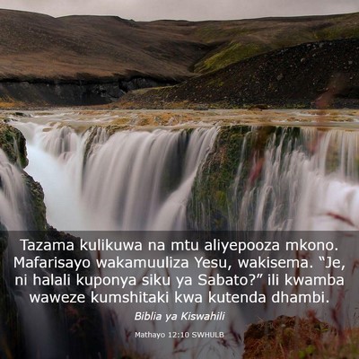 Picture 03 - Mathayo 12:10 SWHULB - Tazama kulikuwa na mtu aliyepooza mkono. - Bible Verse Picture