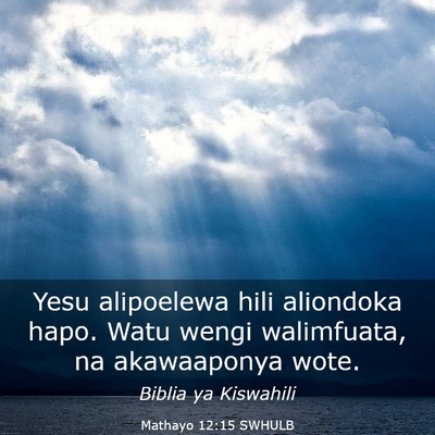 Picture 03 - Mathayo 12:15 SWHULB - Yesu alipoelewa hili aliondoka hapo. Watu wengi - Bible Verse Picture