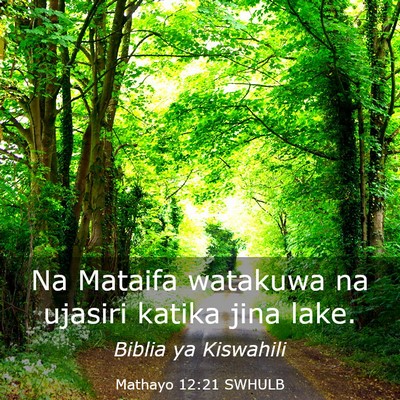 Picture 03 - Mathayo 12:21 SWHULB - Na Mataifa watakuwa na ujasiri katika jina - Bible Verse Picture