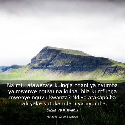Picture 03 - Mathayo 12:29 SWHULB - Na mtu atawezaje kuingia ndani ya nyumba ya - Bible Verse Picture