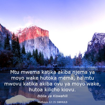 Picture 03 - Mathayo 12:35 SWHULB - Mtu mwema katika akiba njema ya moyo wake hutoka - Bible Verse Picture
