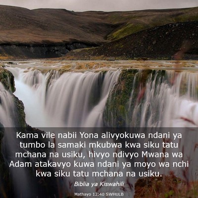 Picture 03 - Mathayo 12:40 SWHULB - Kama vile nabii Yona alivyokuwa ndani ya tumbo la - Bible Verse Picture