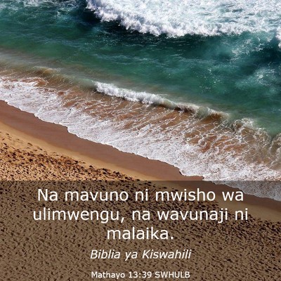 Picture 03 - Mathayo 13:39 SWHULB - Na mavuno ni mwisho wa ulimwengu, na wavunaji ni - Bible Verse Picture