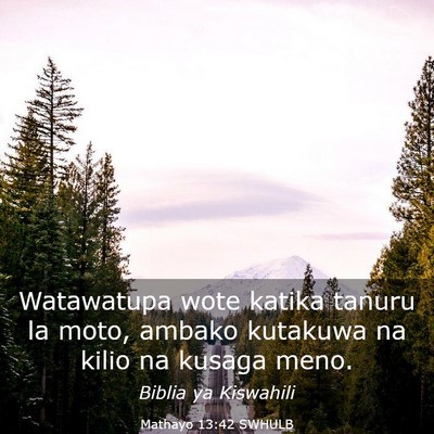 Picture 03 - Mathayo 13:42 SWHULB - Watawatupa wote katika tanuru la moto, ambako - Bible Verse Picture