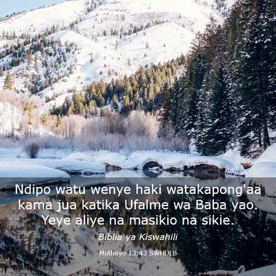 Picture 03 - Mathayo 13:43 SWHULB - Ndipo watu wenye haki watakapong'aa kama jua - Bible Verse Picture